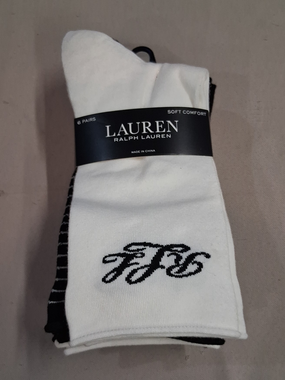 Lauren Ralph Lauren White & Black Women's Crew Sock 6-Pack